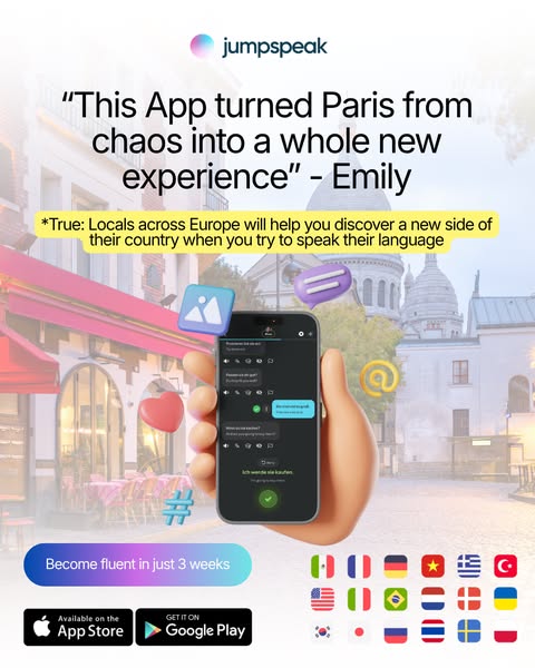 Jumpspeak ad: From Zero To Bilingual In 90 Days.
