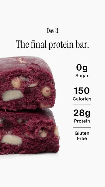 David Protein ad: 28g Protein. 150 Calories. 0g Sugar.