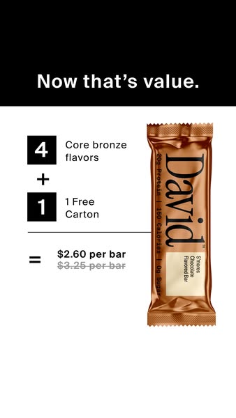 David Protein ad: 28g Protein. 150 Calories. 0g Sugar.