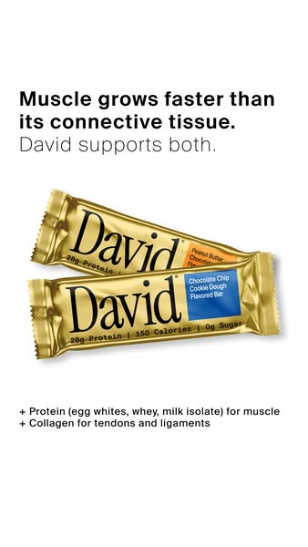David Protein ad: 28g Protein. 150 Calories. 0g Sugar.