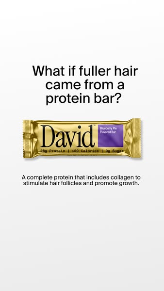 David Protein ad: 28g of Protein. 150 Calories. 0g of Sugar.