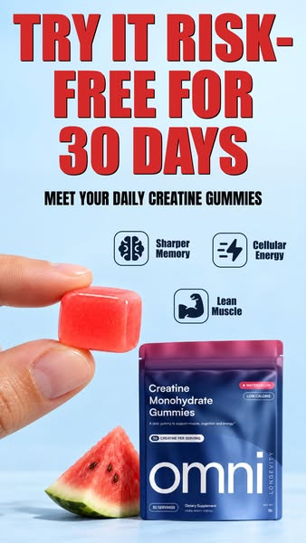 OMNI Longevity ad: Creatine Made Delicious 🍉 🍑