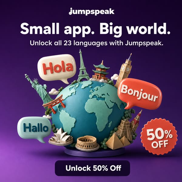 Jumpspeak ad: From Zero To Bilingual In 90 Days.