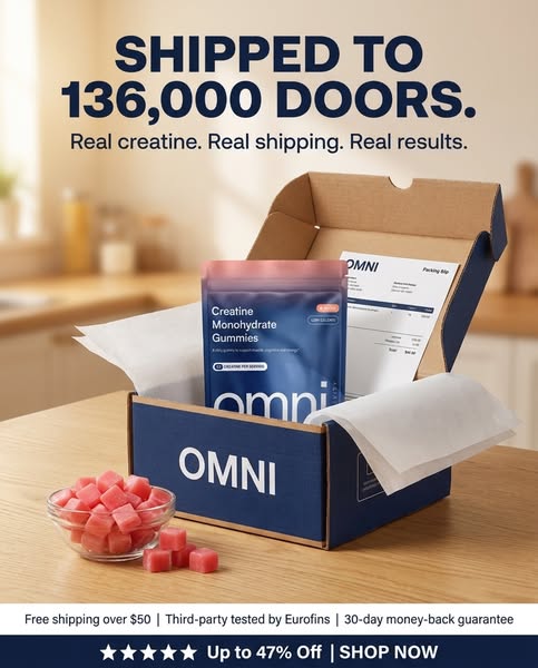OMNI Longevity ad: Creatine Made Delicious 🍉 🍑