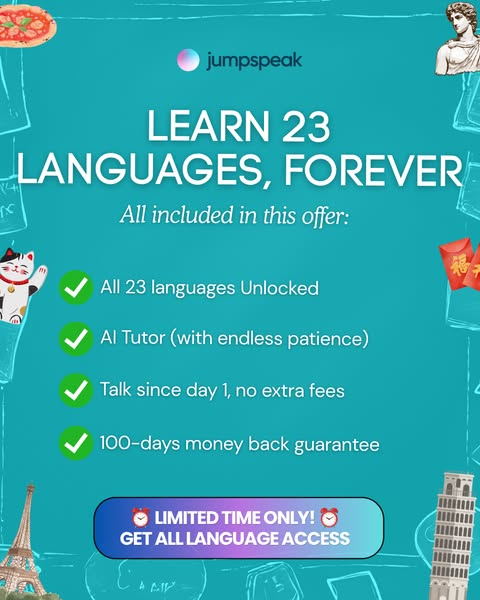 Jumpspeak ad: From Zero To Bilingual In 90 Days.