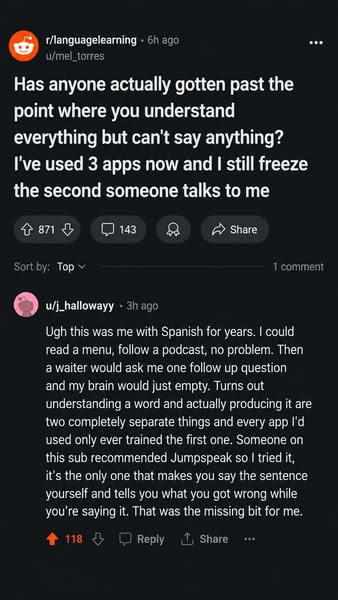 Jumpspeak ad: From Zero To Bilingual In 90 Days.