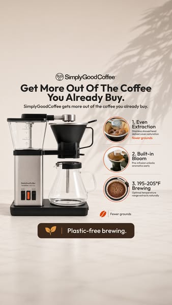 Simply Good Coffee ad: 100% Plastic-Free Brewing!