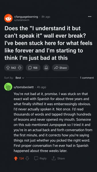 Jumpspeak ad: From Zero To Bilingual In 90 Days.