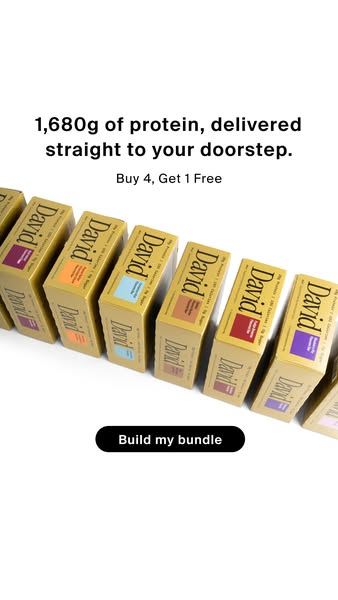 David Protein ad: 28g of Protein. 150 Calories. 0g of Sugar.