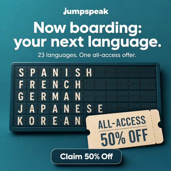 Jumpspeak ad: From Zero To Bilingual In 90 Days.