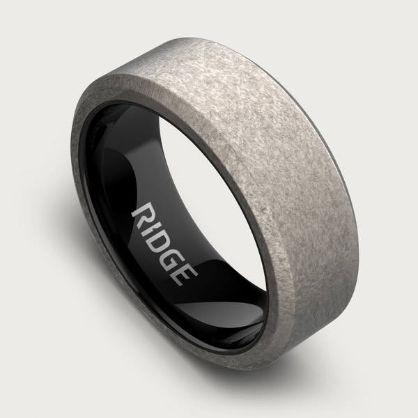 The Ridge ad: 8mm Beveled Ring Set - Stonewashed Titanium