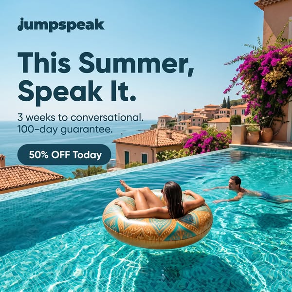 Jumpspeak ad: From Zero To Bilingual In 90 Days.