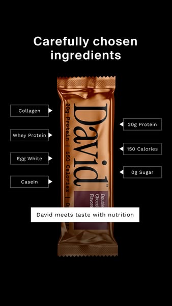 David Protein ad: 20g Protein. 150 Calories. 0g Sugar.