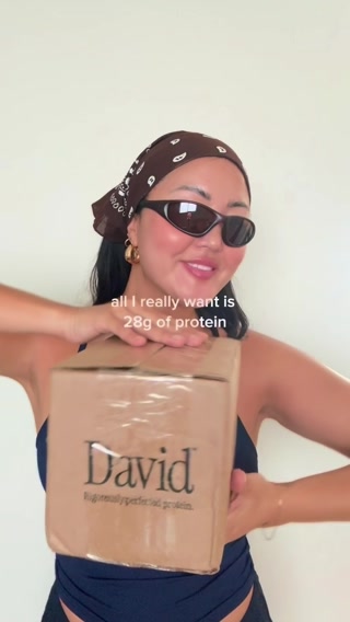 David Protein ad: 28g Protein. 150 Calories. 0g Sugar.