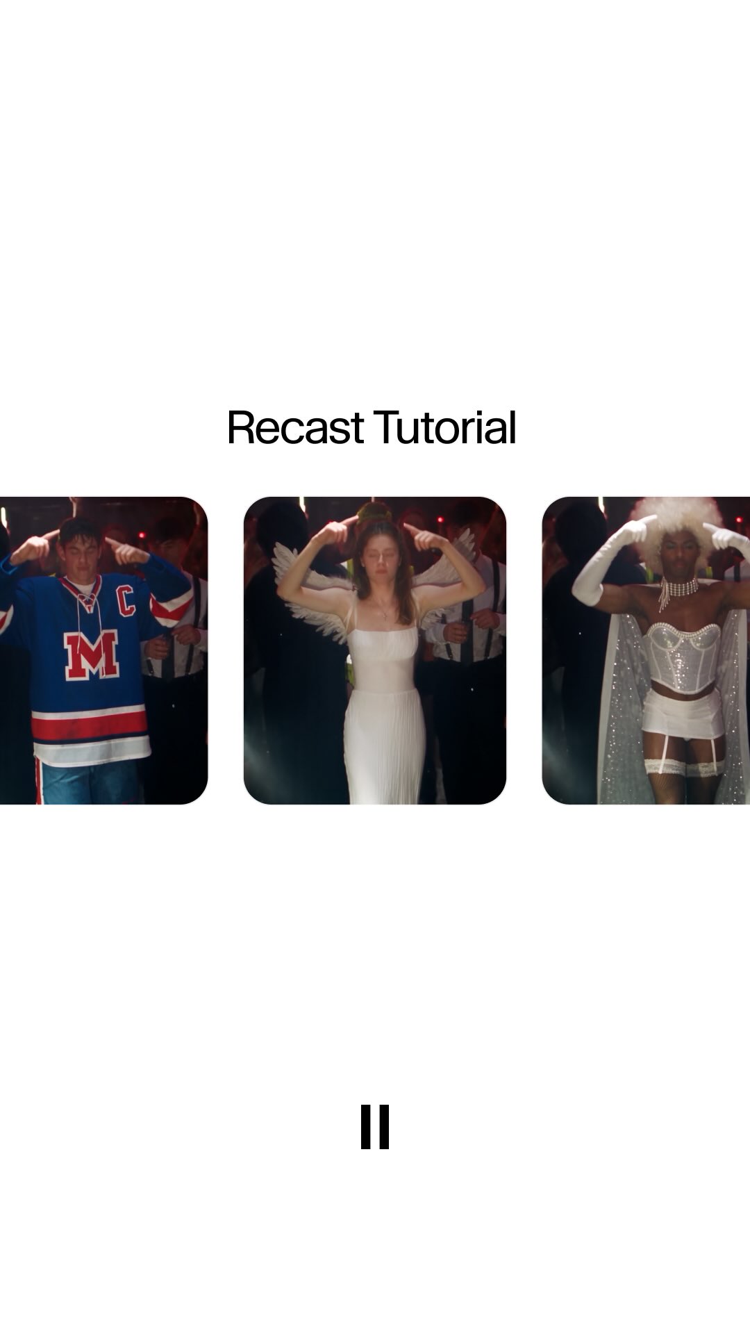 ElevenLabs ad: With Recast in ElevenCreative, swap the character in any shot. Upload your video and a reference photo of the new character. Recast does the