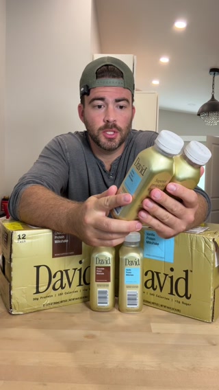 David Protein ad: 30g Protein. 140-150 Calories. <1g Sugar.