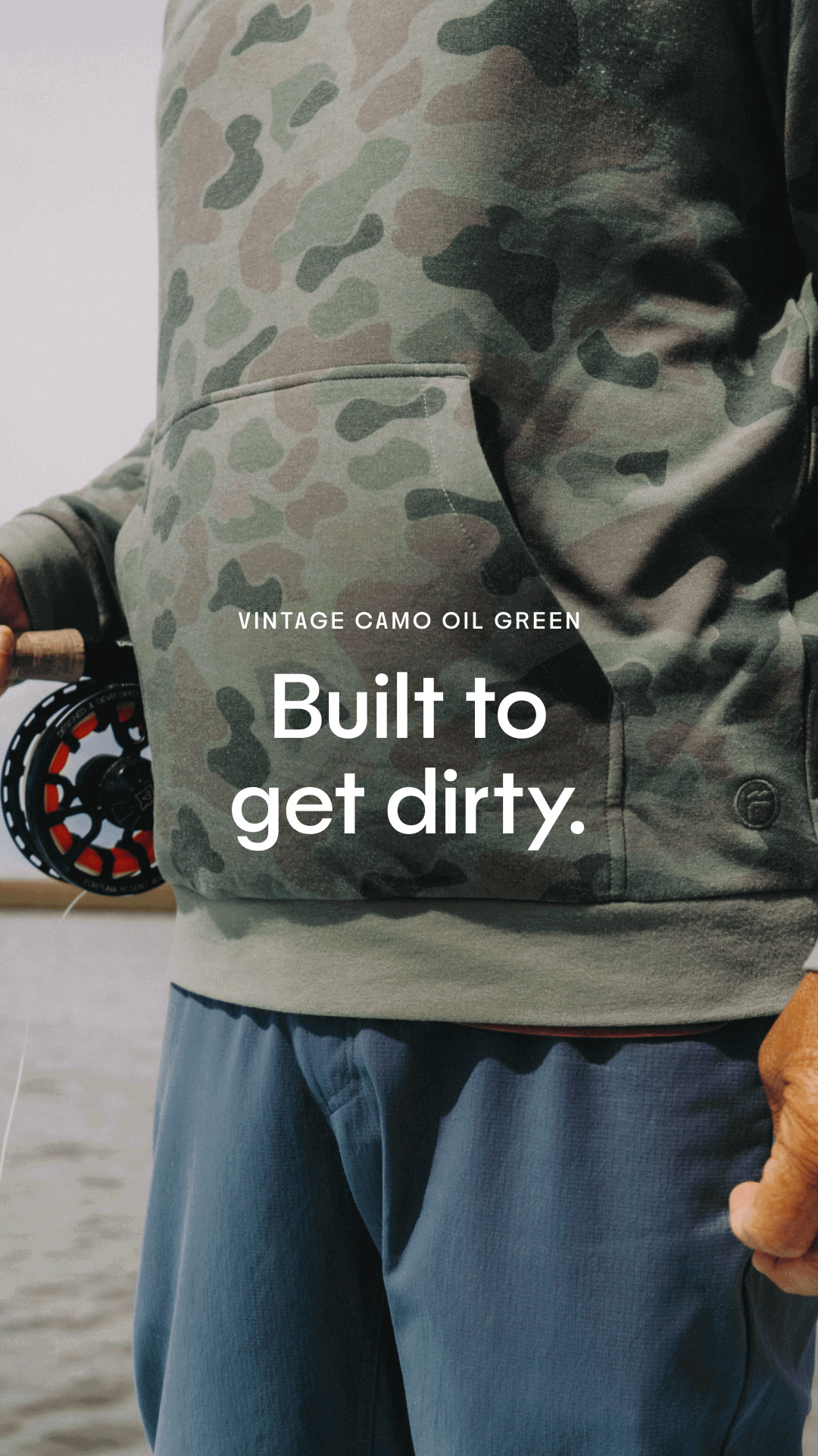 Free Fly Apparel ad: Vintage Camo in Oil Green