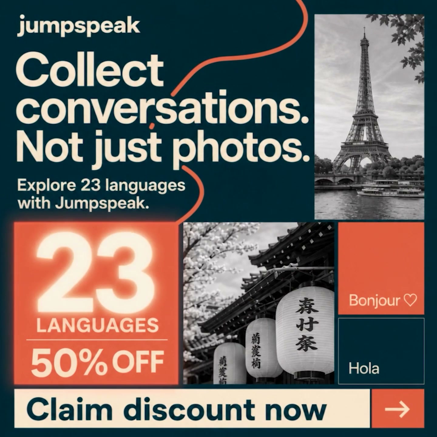 Jumpspeak ad: From Zero To Bilingual In 90 Days.