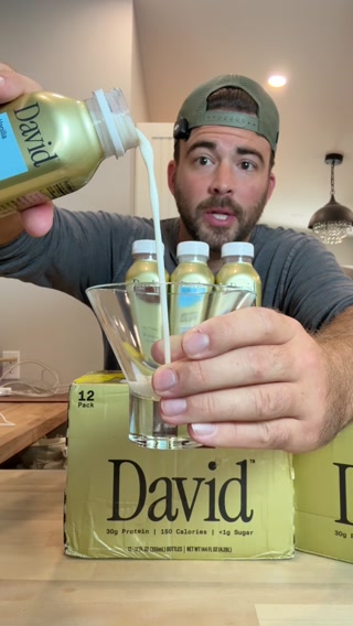 David Protein ad: 30g Protein. 140-150 Calories. <1g Sugar.