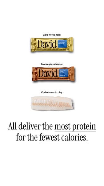 David Protein ad: 20g Protein. 150 Calories. 0g Sugar.