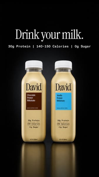 David Protein ad: A chocolate milkshake worth savoring. Velvety and satisfying down to the last sip.