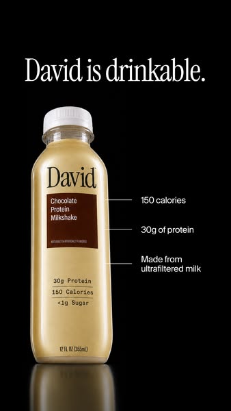 David Protein ad: A chocolate milkshake worth savoring. Velvety and satisfying down to the last sip.