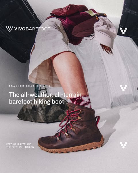 Vivobarefoot ad: The all-weather, all-terrain barefoot hiking boot