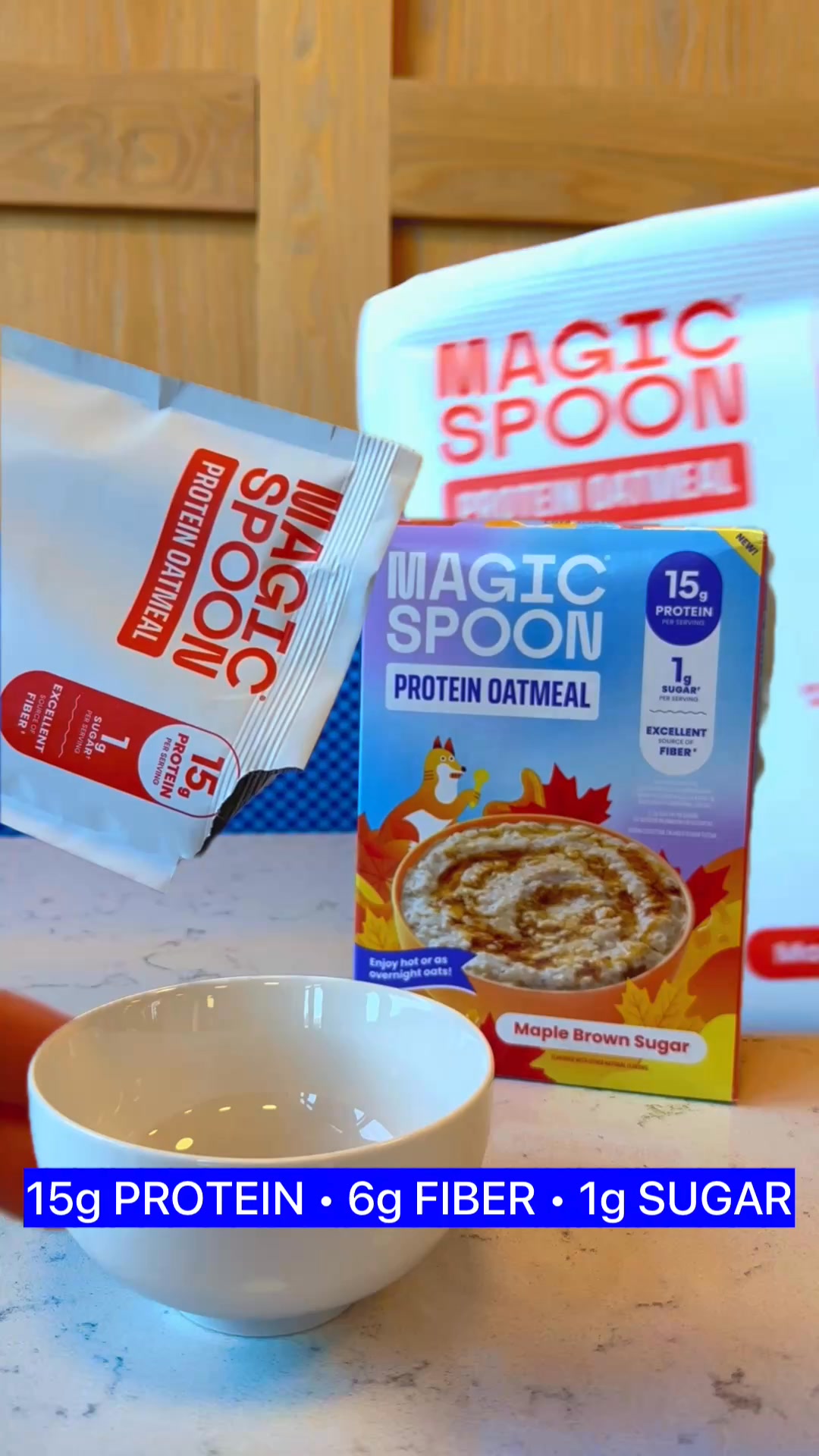 Magic Spoon Cereal ad: 15g Protein. 6g Fiber. 1g Sugar.