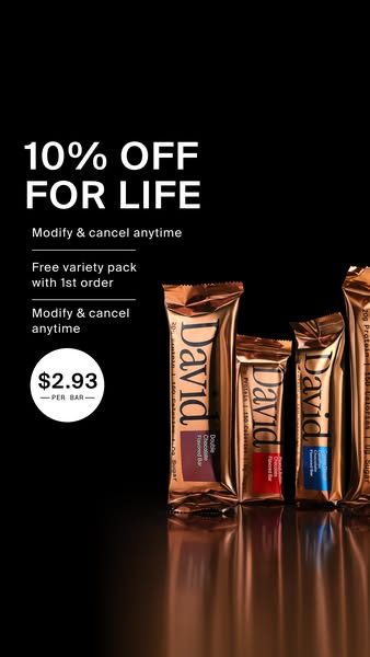 David Protein ad: 20g Protein. 150 Calories. 0g Sugar.