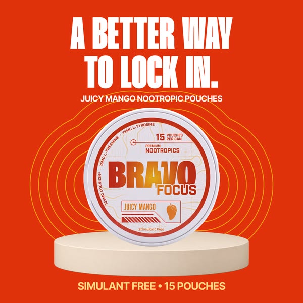 BRAVO Energy Pouches ad: Mango-Flavored Focus Without The Crash