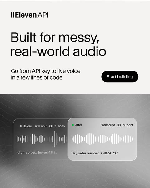 ElevenLabs ad: Handles Noise, Accents, Crosstalk