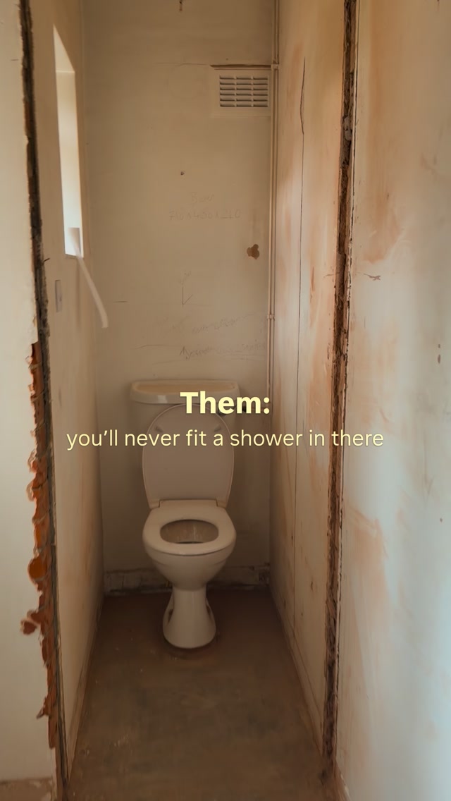 COAT paints ad: Tiny bathrooms can be fun too 🥹 I would’ve loved to have put a walk in shower with no tray in but we have a concrete floor and we’re on the