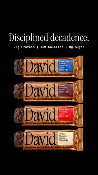 David Protein ad: 20g Protein. 150 Calories. 0g Sugar.