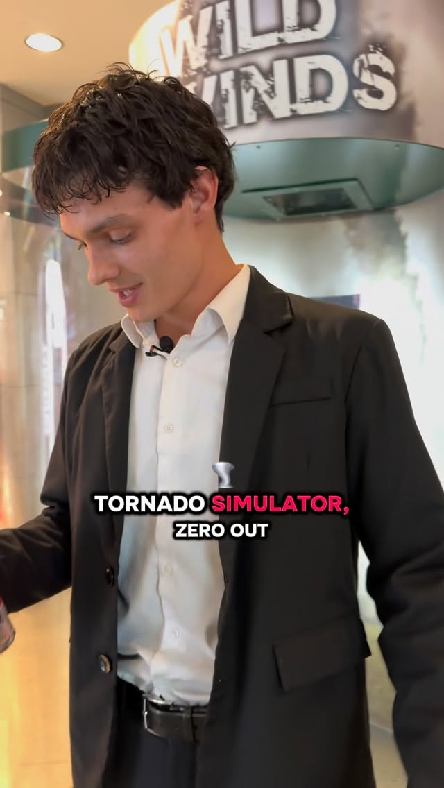 Liquid Death ad: Testing out @liquiddeath Energy inside of a tornado simulator. Get some now at your local Wal-Mart 🔥#liquiddeathpartner #ad