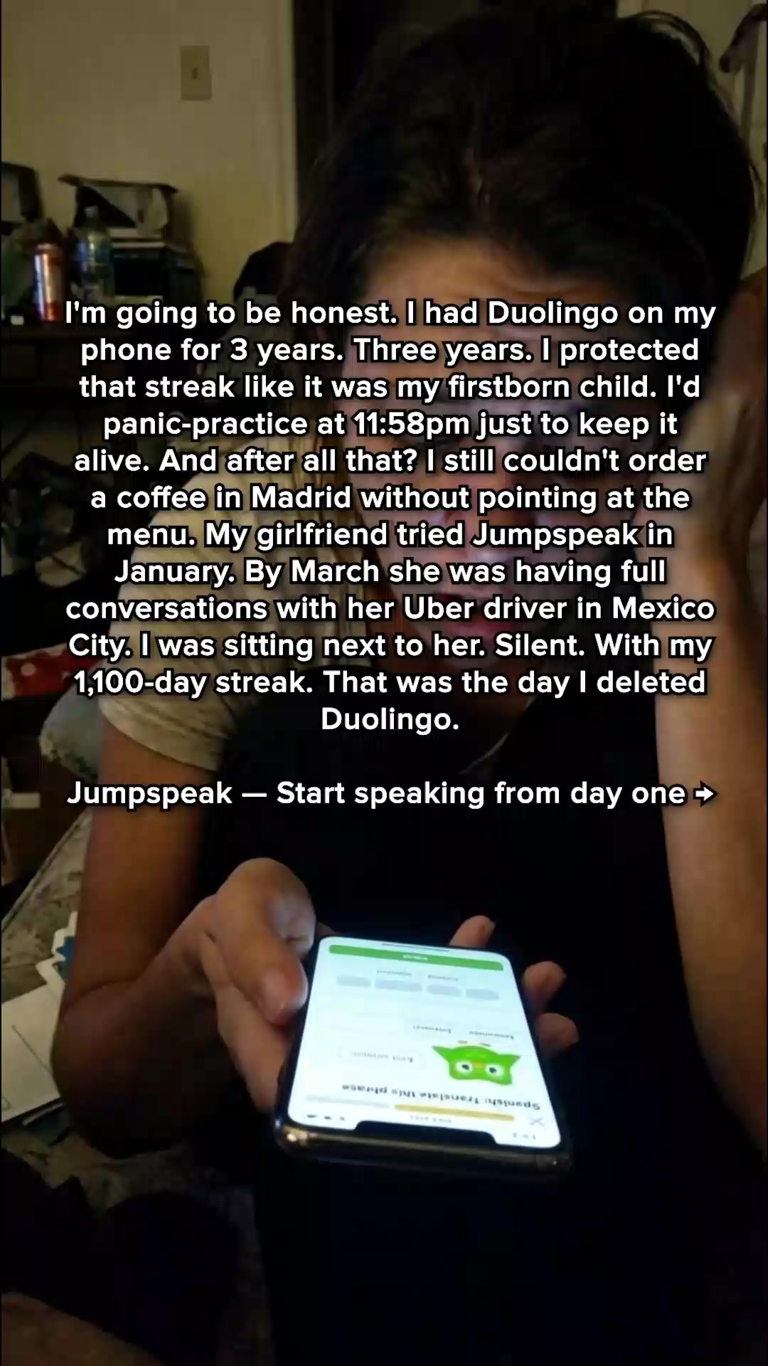 Jumpspeak ad: We're Looking For 20 Duolingo Users.
