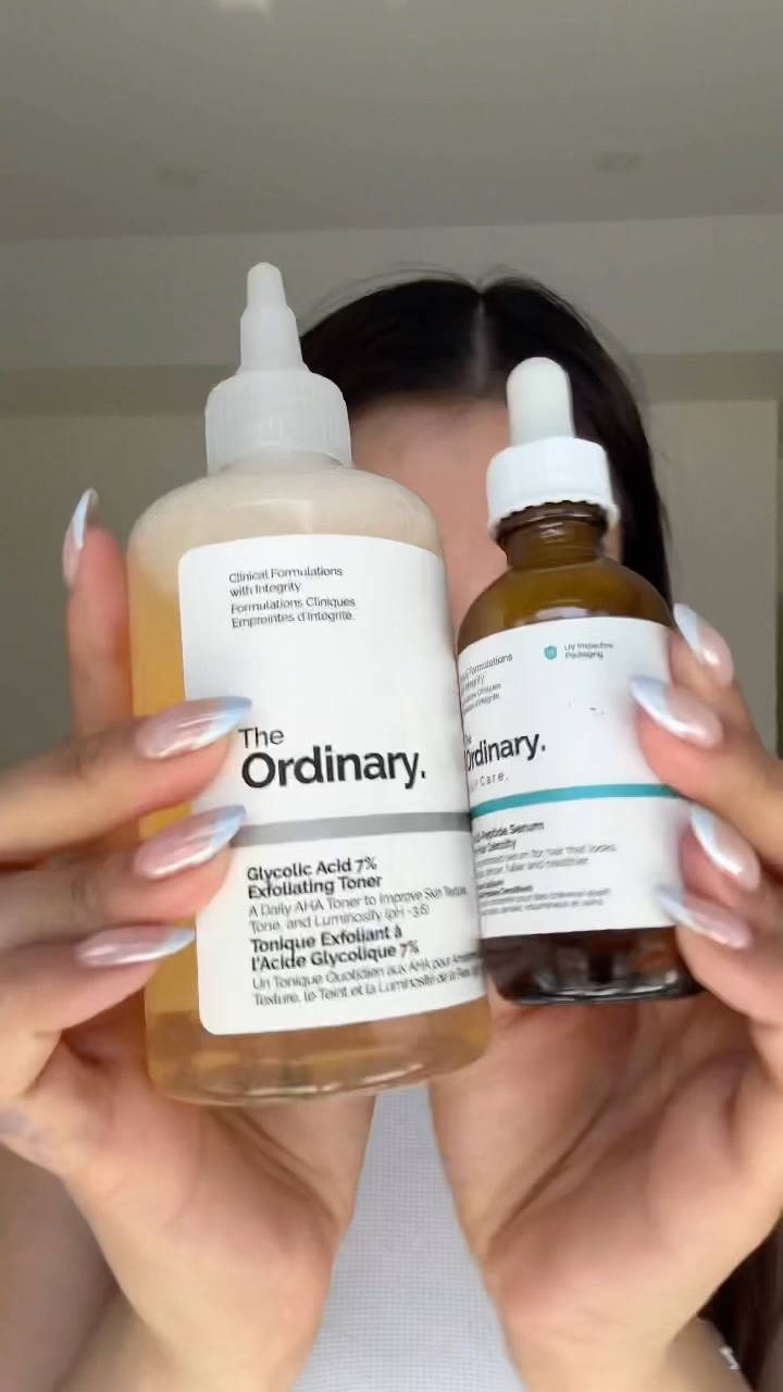 The Ordinary ad: 🔖 SAVE this scalp routine. Alternating between Glycolic Acid 7% Exfoliating Toner and Multi-Peptide Serum for Hair Density can help reduce