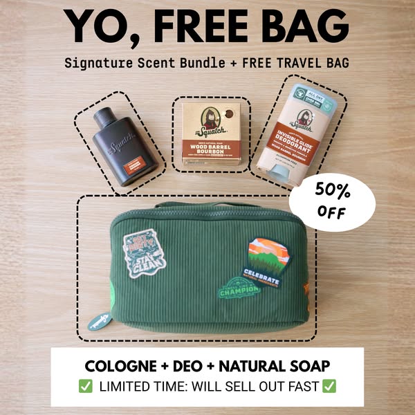 Dr. Squatch ad: 🤯 FREE TOILETRY BAG + 50% OFF 🤯