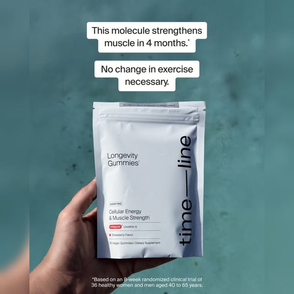 Timeline Longevity ad: The Only Clinically Proven Urolithin A Gummy