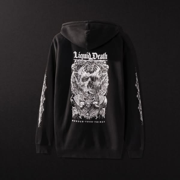 Liquid Death ad: Eternal Death Zip Hoodie