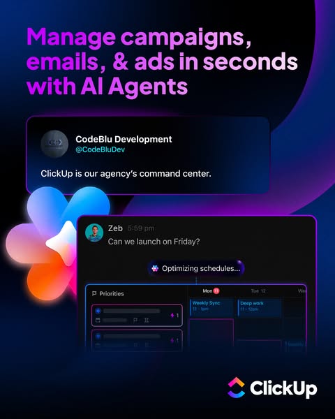 ClickUp ad: Get campaigns live in seconds with AI Agents