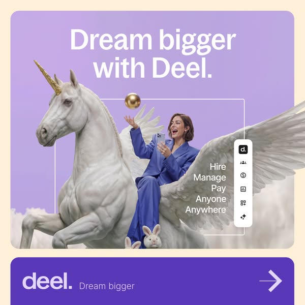 Deel ad: Hire, manage, and pay anyone, anywhere