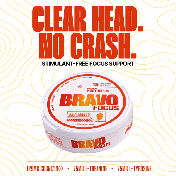 BRAVO Energy Pouches ad: Mango-Flavored Focus Without The Crash