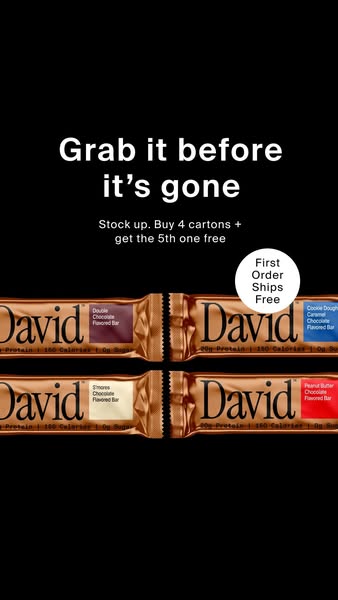 David Protein ad: 20g Protein. 150 Calories. 0g Sugar.