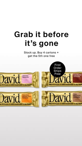 David Protein ad: 20g Protein. 150 Calories. 0g Sugar.