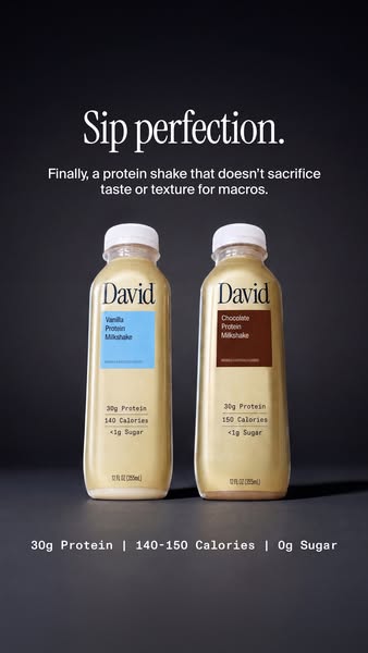 David Protein ad: A chocolate milkshake worth savoring. Velvety and satisfying down to the last sip.