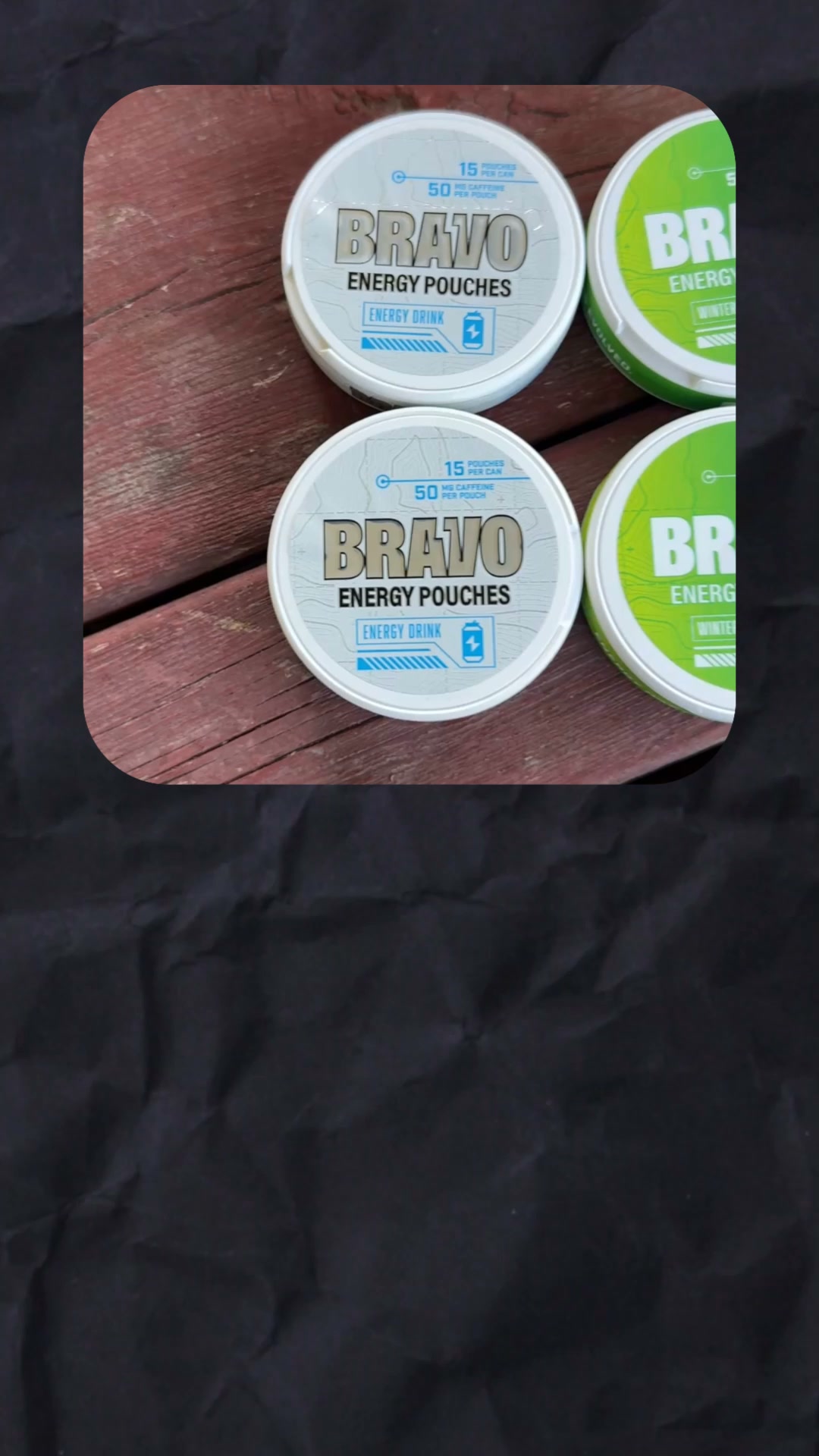 BRAVO Energy Pouches ad: No tobacco. No nicotine. Sugar-free.