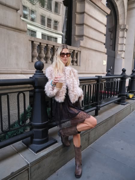 Free People ad: Supernova Cropped Faux Fur Jacket