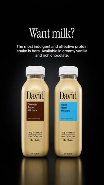 David Protein ad: A chocolate milkshake worth savoring. Velvety and satisfying down to the last sip.