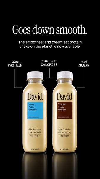 David Protein ad: A chocolate milkshake worth savoring. Velvety and satisfying down to the last sip.