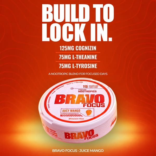 BRAVO Energy Pouches ad: Mango-Flavored Focus Without The Crash